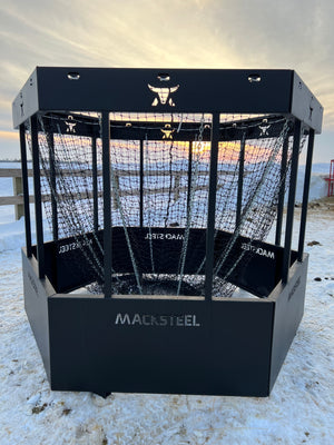 Custom Haylo Haynets for hanging bale feeders.